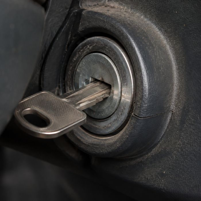 A metal key part way into the ignition of a ford transit van showing signs of ford transit barrel ignition problems